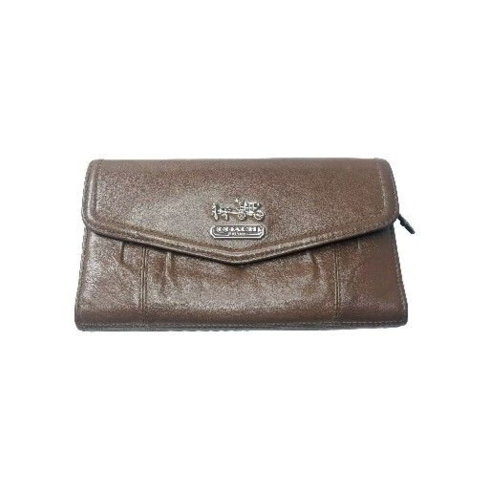 Coach Madison Leather Wallet Trifold Brown Clutch Purse Medium Size
